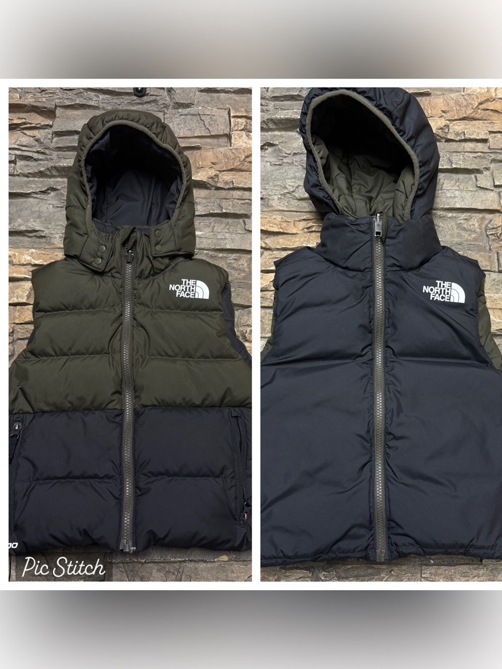 The North Face Boys Reversible Down Puffer Vest Sz Small 7/8 Hood 600g Winter